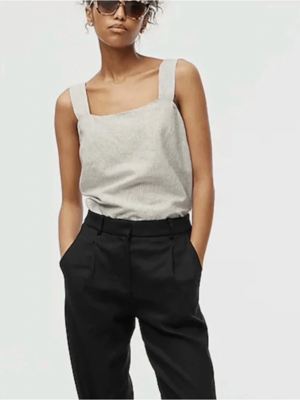 NWOT J.Crew Striped Linen Blend Square Neck Tank Top Black White